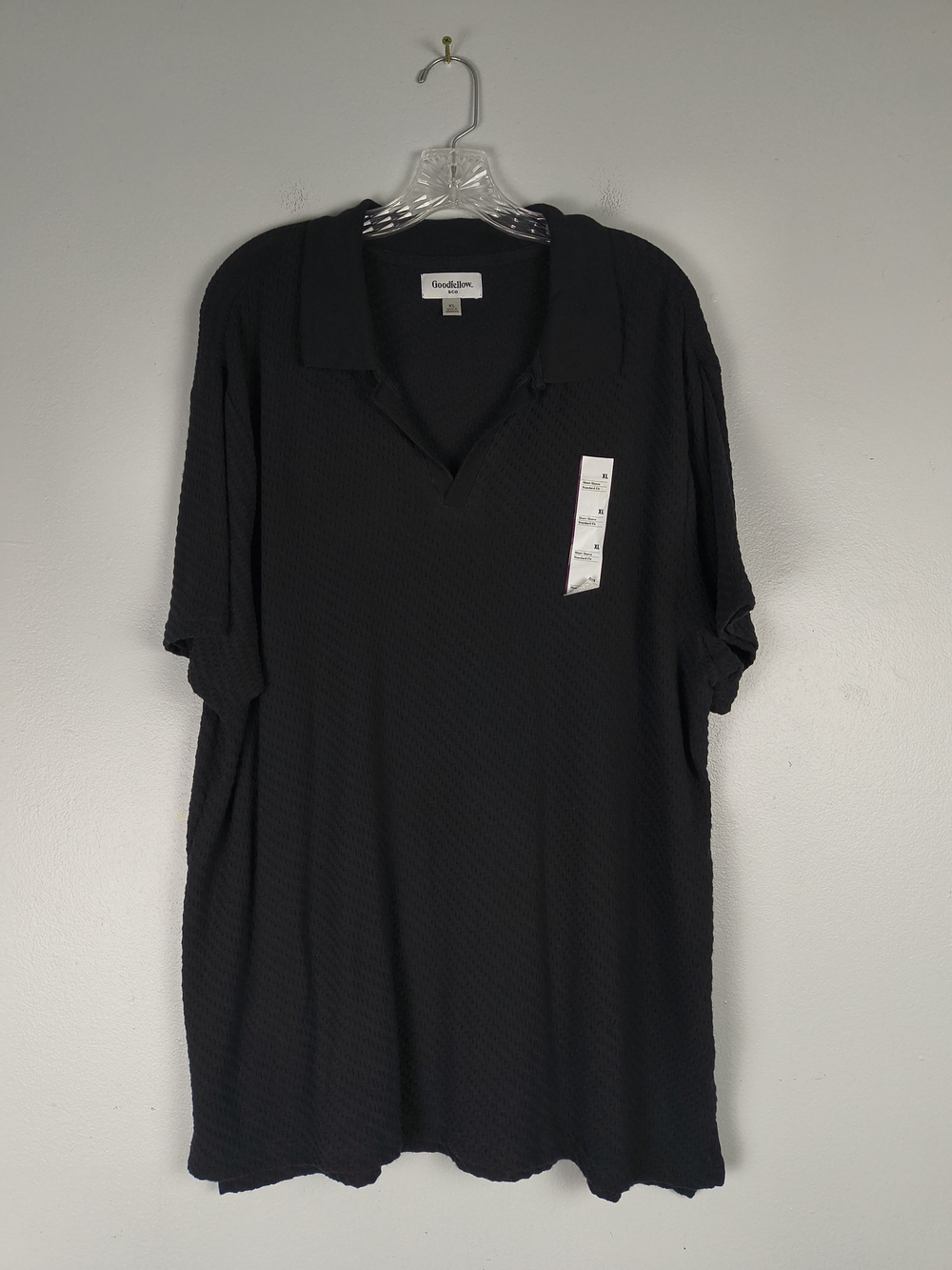 Goodfellow & Co Polo Shirt Mens XL Black Textured Johnny Collar V Neck Casual - Picture 2 of 12